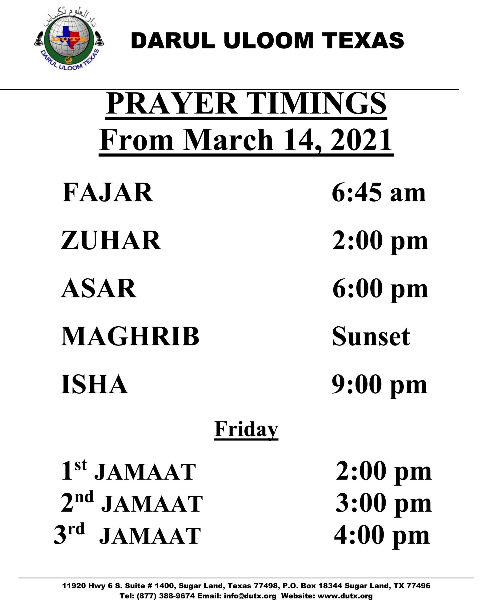 Due to light saving time changing. The timing for salah will